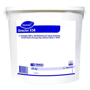 Cloro tricloro 90% in pastiglie per piscina Diversey Draclor X38 25 kg DISPONIBILE IN 7 GIORNI LAVORATIVI