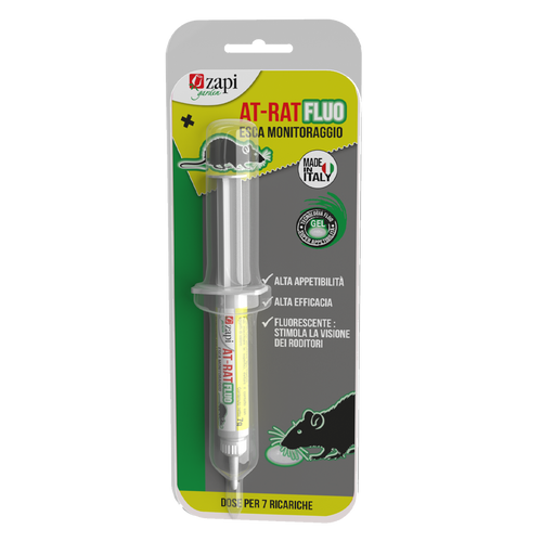Esca fluorescente senza veleno per monitoraggio topi e ratti Zapi At-Rat Fluo siringa 7 g