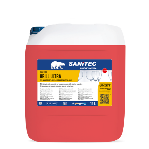Brillantante per lavastoviglie acque dure Sanitec Brill Ultra 15 litri