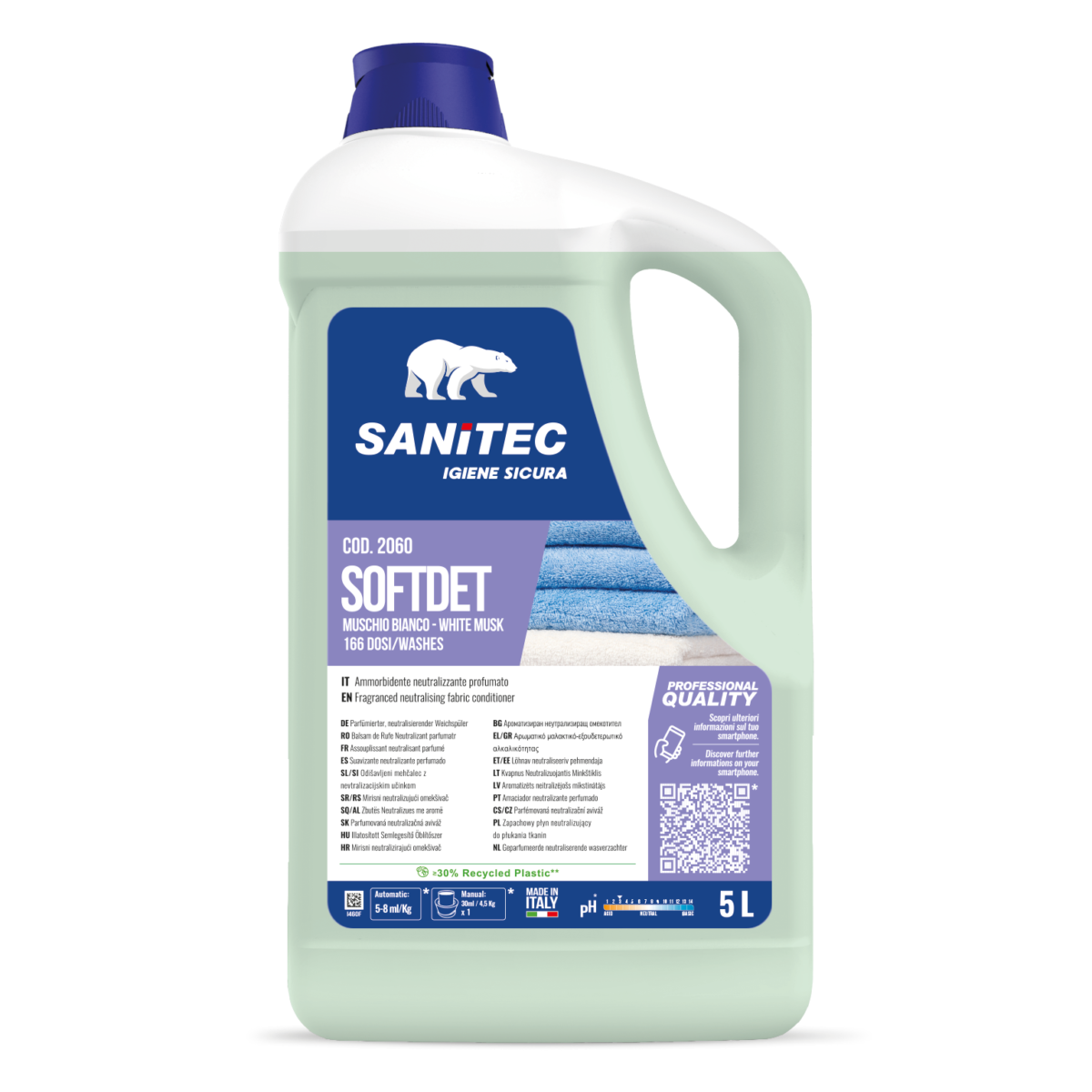 Ammorbidente concentrato per tessuti Sanitec Softdet Muschio Bianco 5 lt
