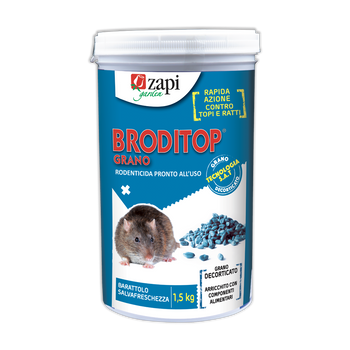 Esca rodenticida in grano per topi e ratti Zapi Broditop Grano Blu vaso 1,5 kg