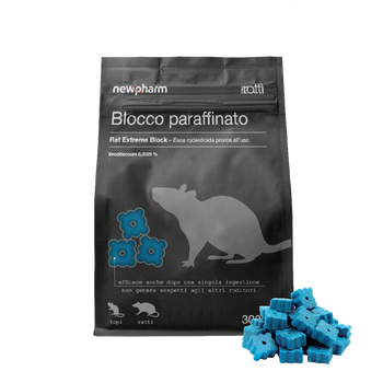 Esca rodenticida derattizzante per topi e ratti Newpharm Blocco Paraffinato 300 gr
