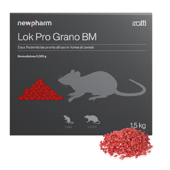 Esca rodenticida derattizzante per topi e ratti Newpharm Lok Pro Grano 1,5 kg