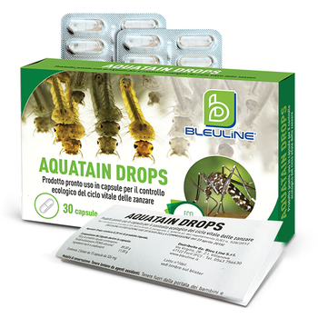 Larvicida ecologico in capsule per zanzare Bleu Line Aquatain Drops astuccio da 15 capsule