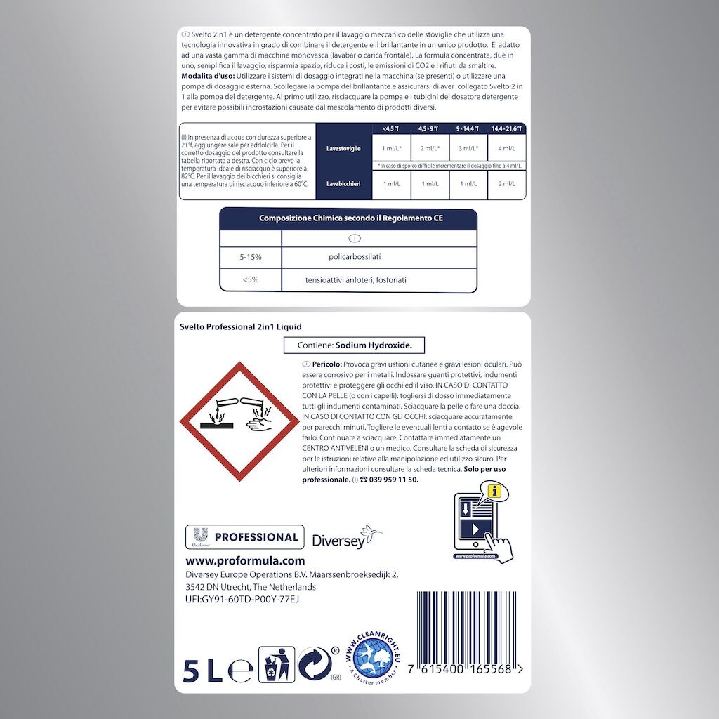Detergente liquido per lavastoviglie con brillantante Svelto 2 in 1 - 5 litri