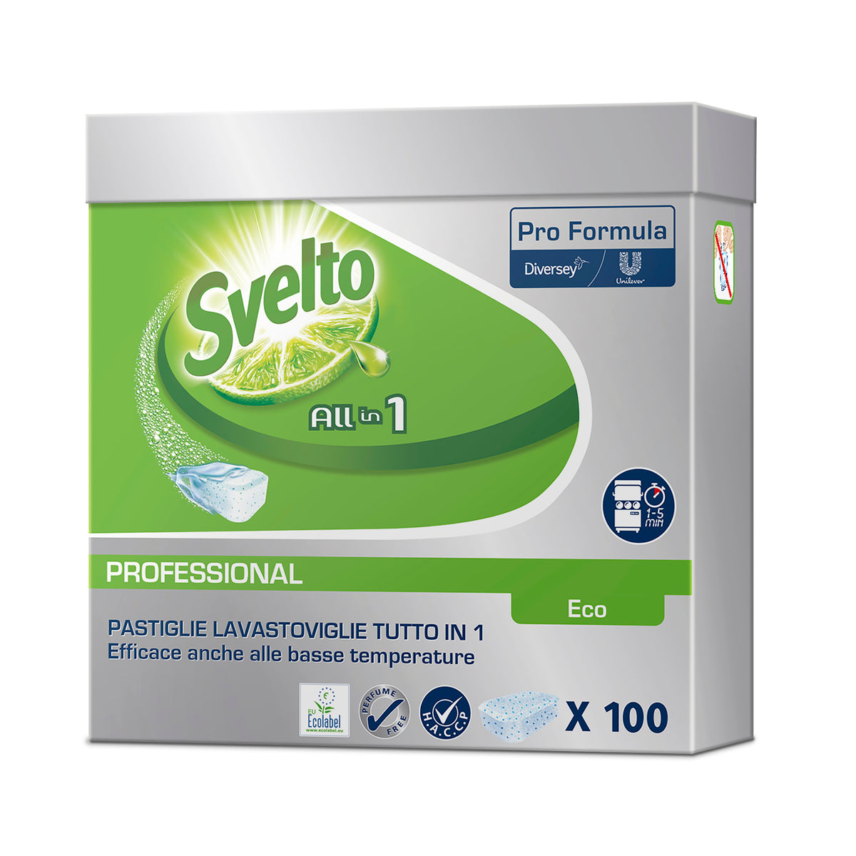 Pastiglie ecologiche 3 in 1 per lavastoviglie Diversey Svelto Tutto in 1 Eco Tablets 100 pastiglie