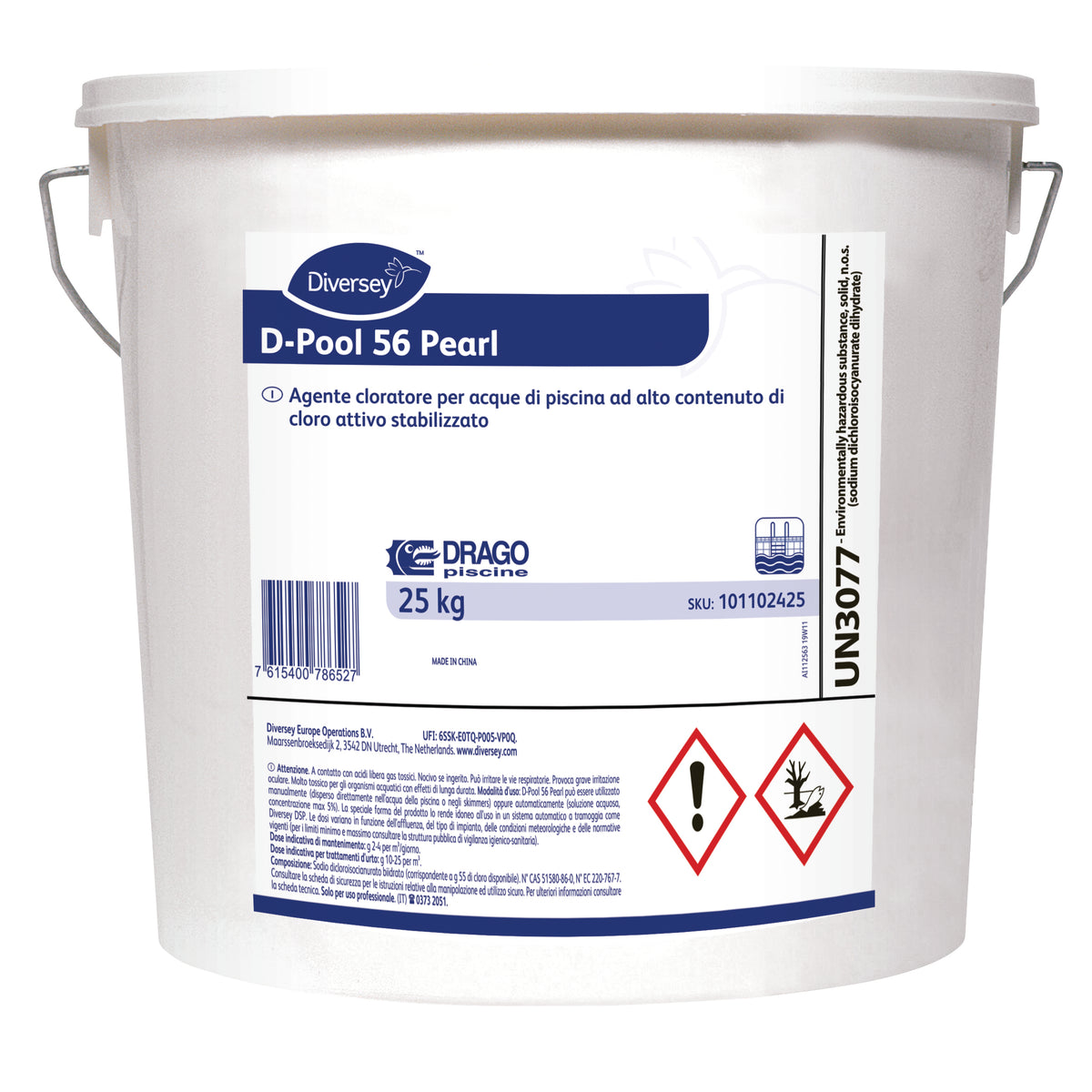 Dicloro isocianurato ad elevata solubilità Diversey D-Pool 56 Pearl 25 kg