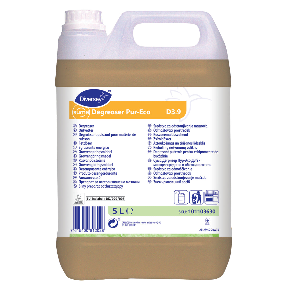 Sgrassante energico ecologico Diversey Suma Degreaser Pur-Eco D3.9 2x5 litri