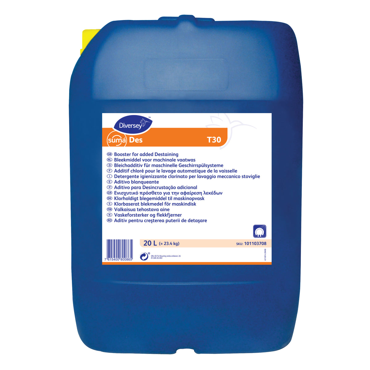 Detergente igienizzante smacchiante per lavastoviglie Diversey Suma Des T30 20 litri