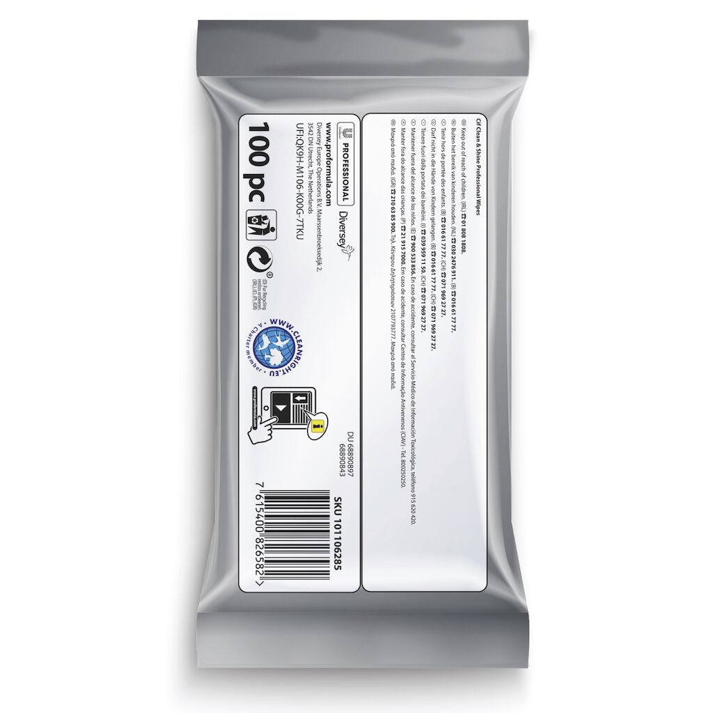 Salviette detergenti e igienizzanti Diversey Cif Pro Formula Clean & Shine 100 pz