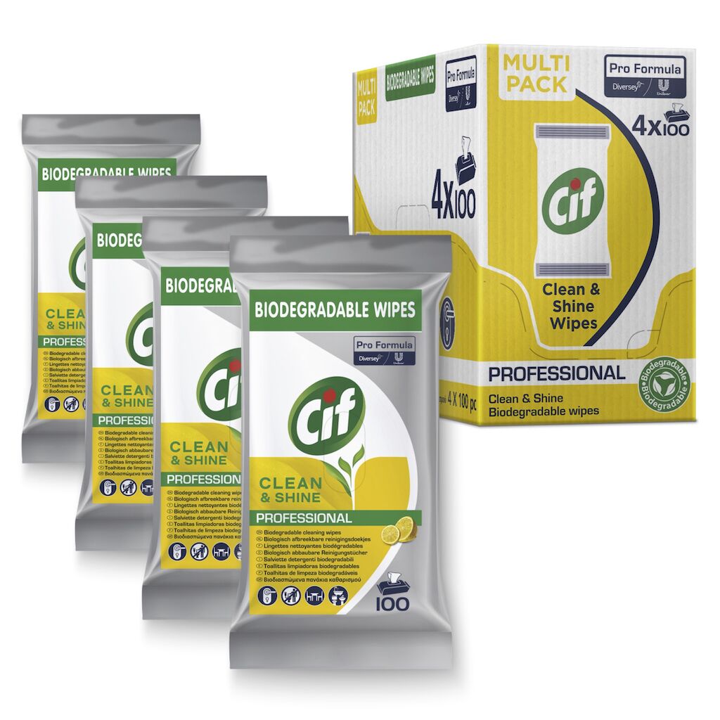 Salviette detergenti e igienizzanti Diversey Cif Pro Formula Clean & Shine 4X100 pz