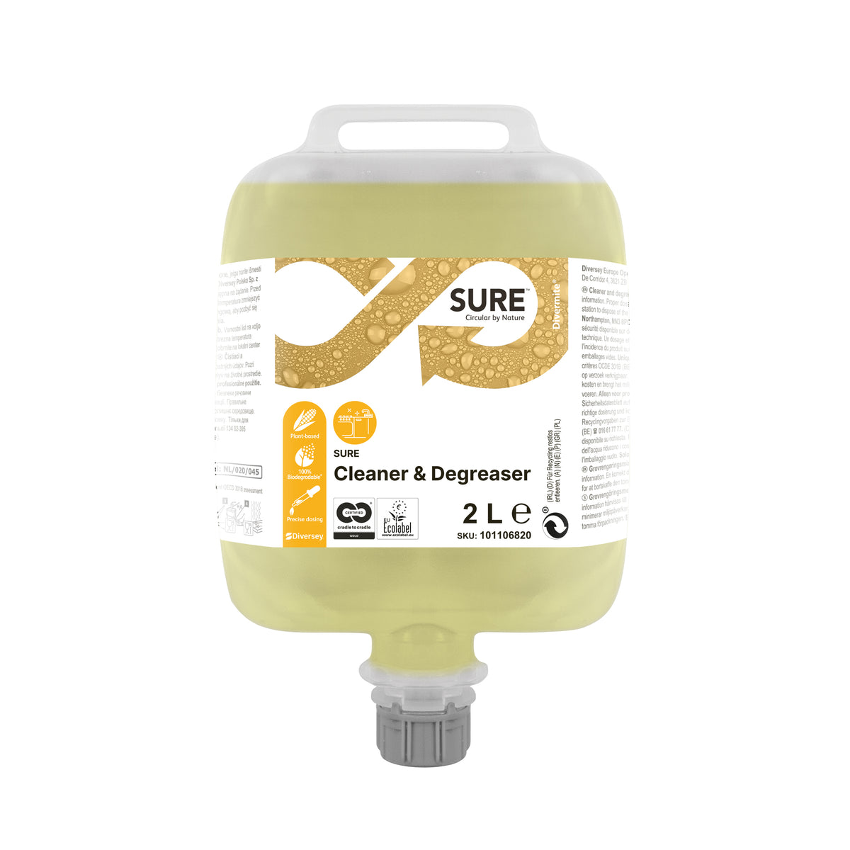 Sgrassatore energico per pavimenti in Divermite Diversey SURE Cleaner & Degreaser DVM 2 litri