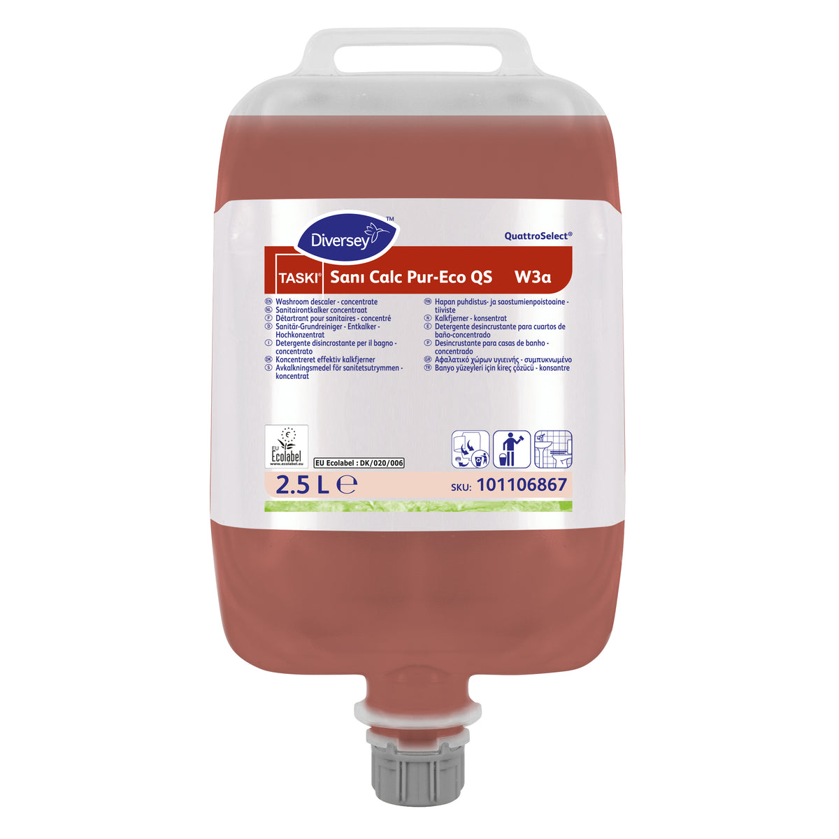 Detergente ecologico per bagno in QuattroSelect Diversey TASKI Sani Calc Pur-Eco QS 2x2,5 litri