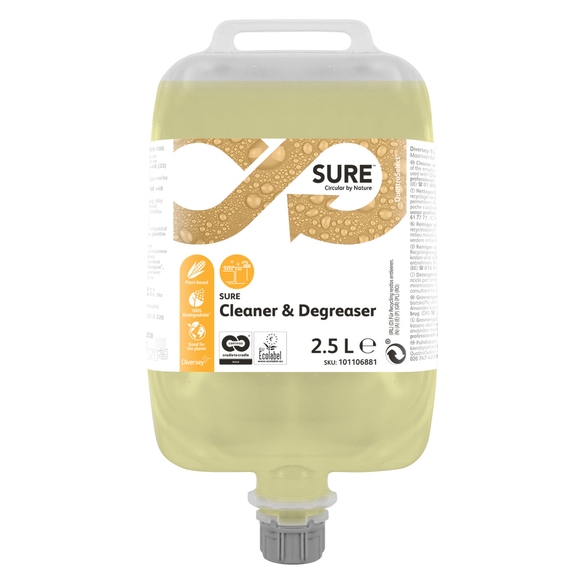 Sgrassatore energico per pavimenti in QuattroSelect Diversey SURE Cleaner & Degreaser QS 2,5 litri