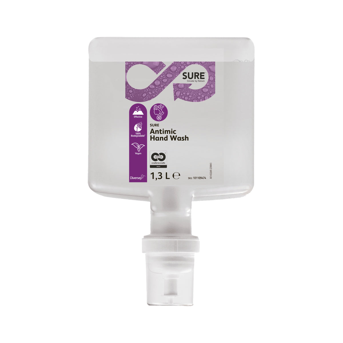 Sapone lavamani disinfettante vegetale Diversey SURE Antimic Hand Wash 4x1,3 litri