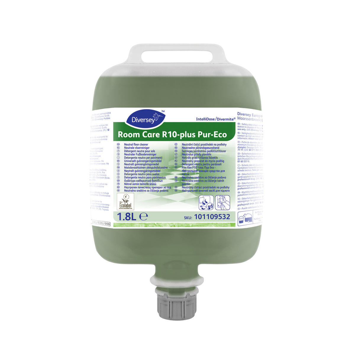 Detergente neutro per pavimenti concentrato Diversey Room Care R10-plus Pur-Eco 1,8 litri