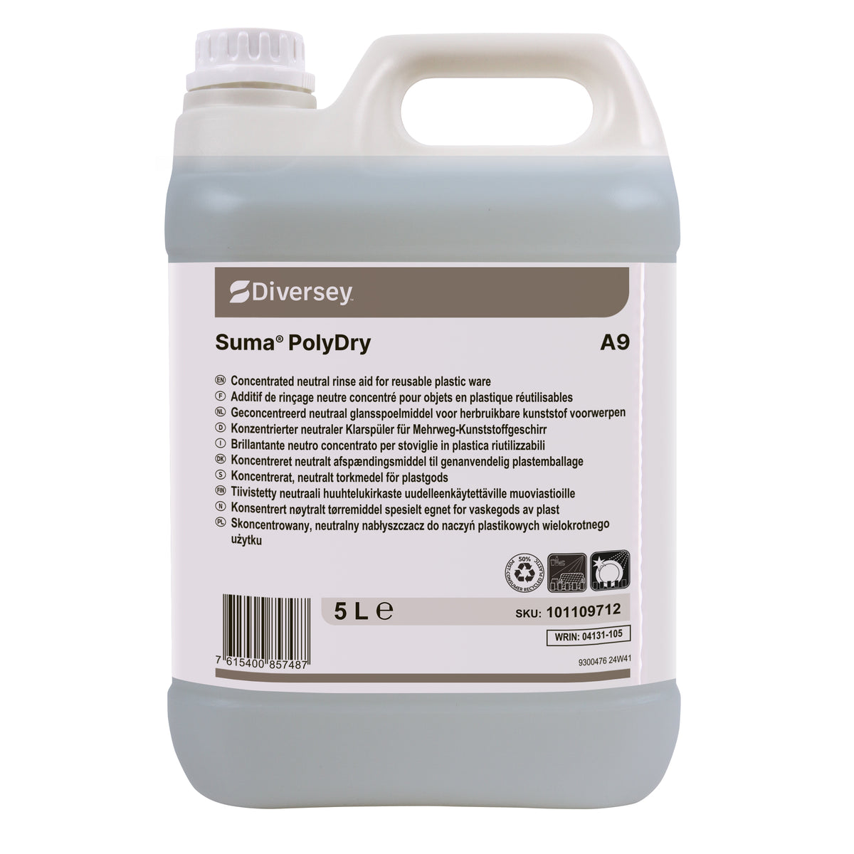 Brillantante neutro per stoviglie in plastica Diversey Suma PolyDry A9 5 litri