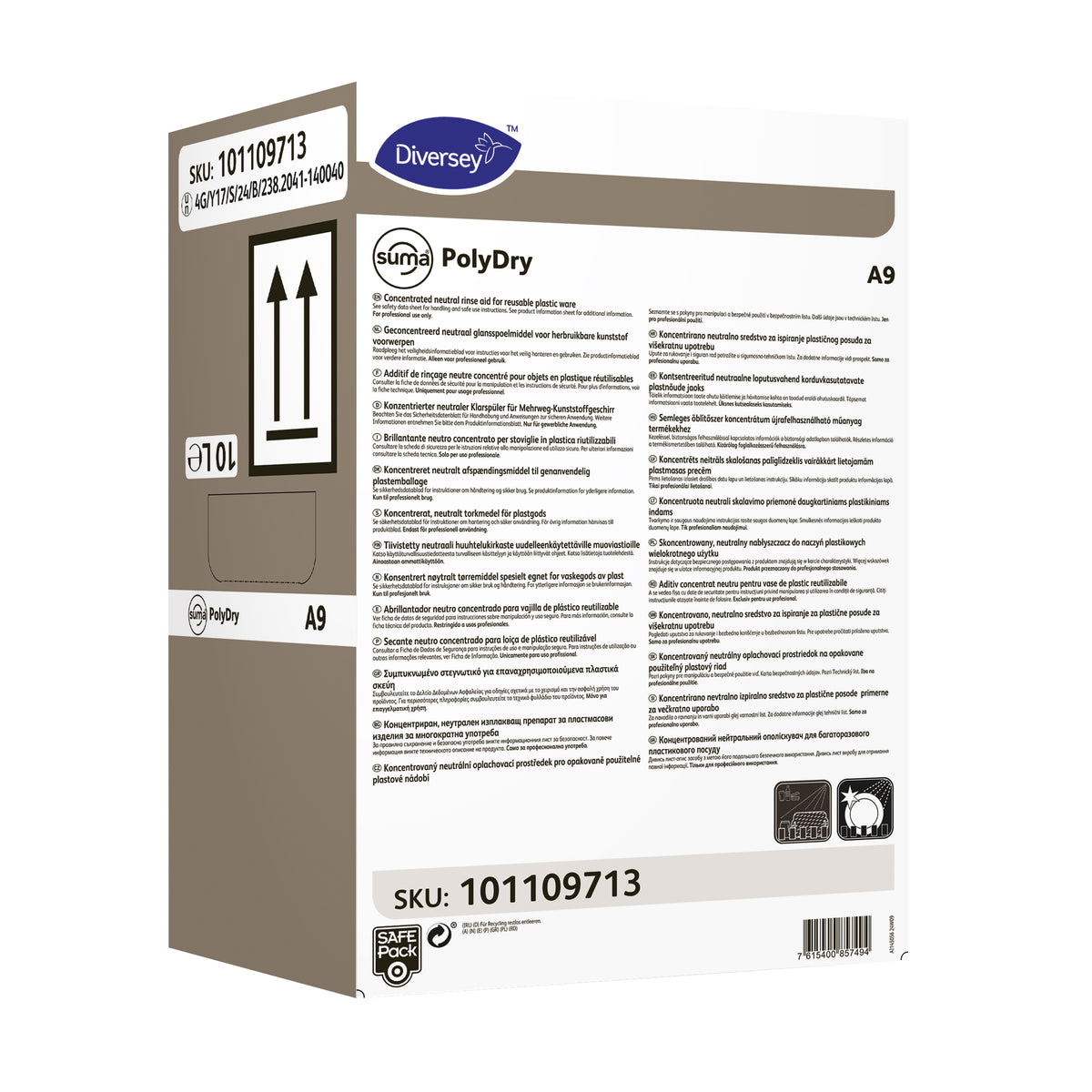 Brillantante neutro per stoviglie in plastica Diversey Suma PolyDry A9 10 litri