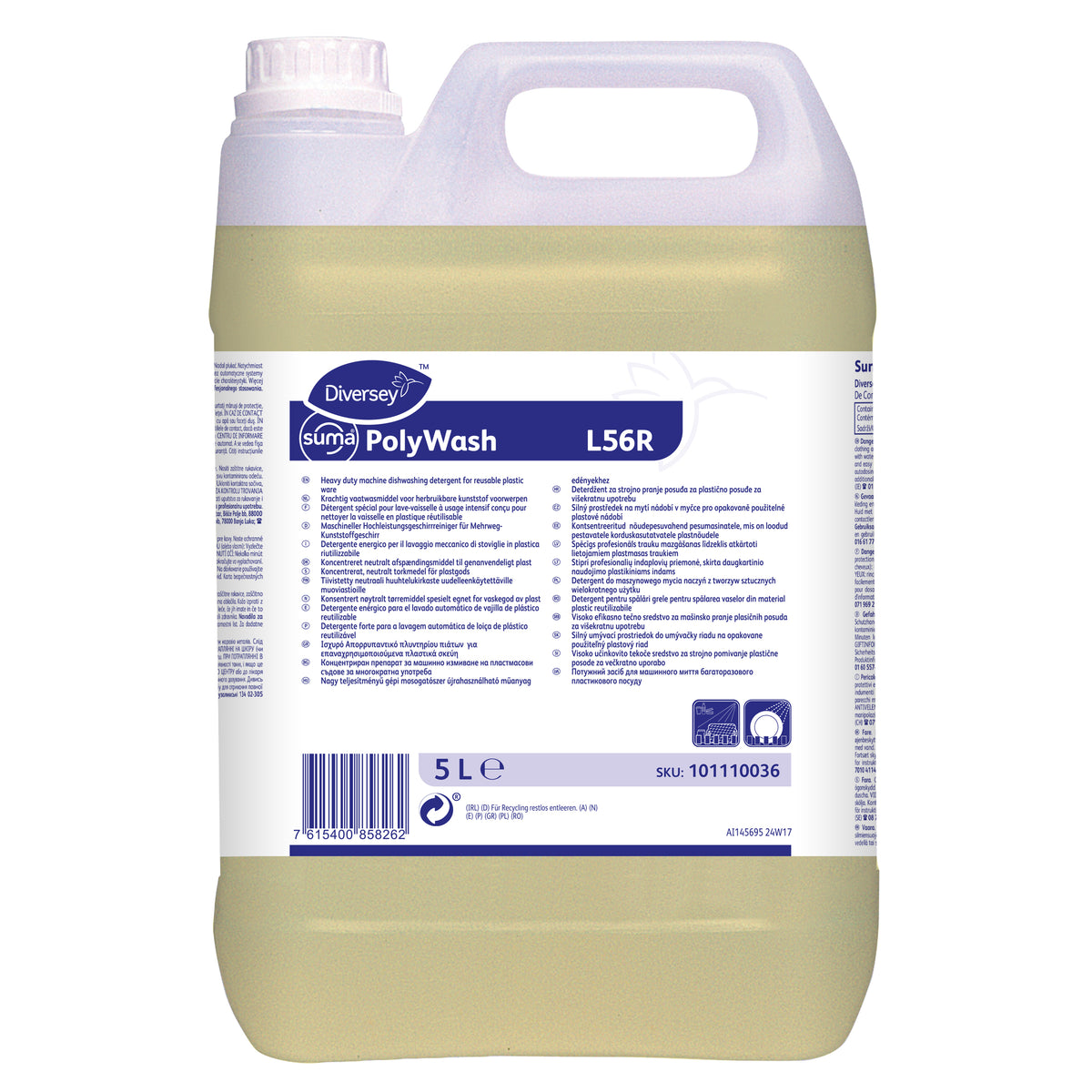 Detergente energico lavastoviglie per plastica Diversey Suma Polywash L56R 5 litri