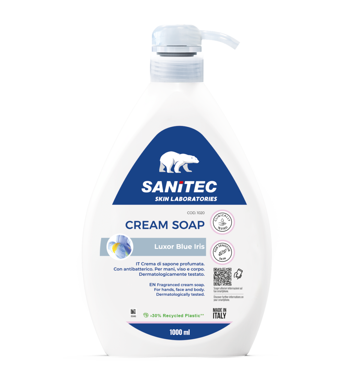 Sapone antibatterico Sanitec Cream Soap Luxor Blue Iris 1 litro