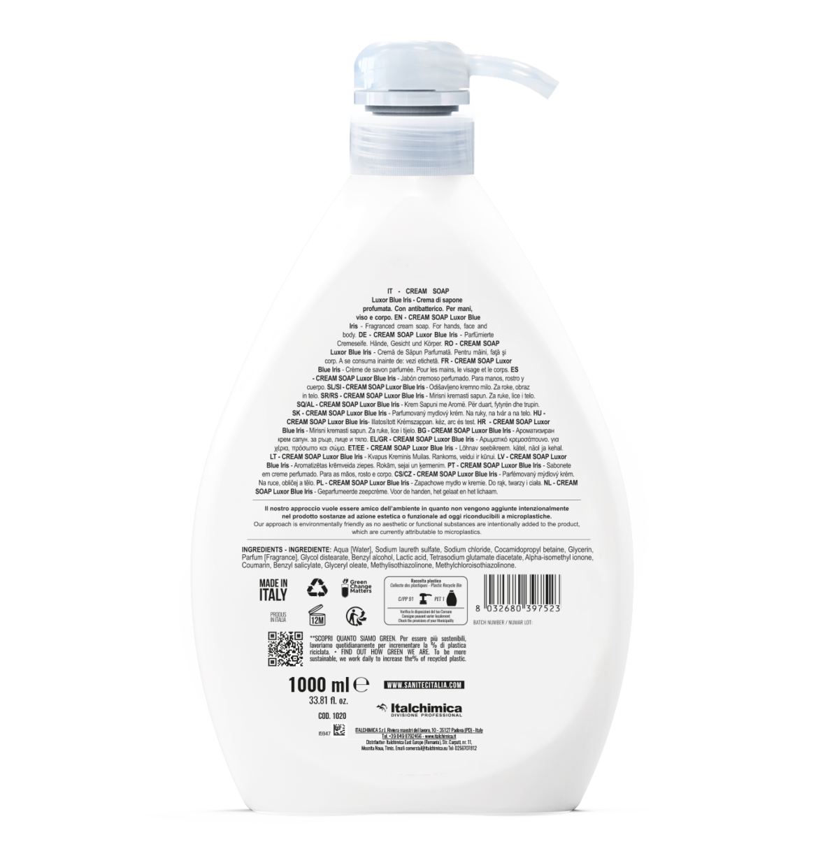 Sapone antibatterico Sanitec Cream Soap Luxor Blue Iris 1 litro