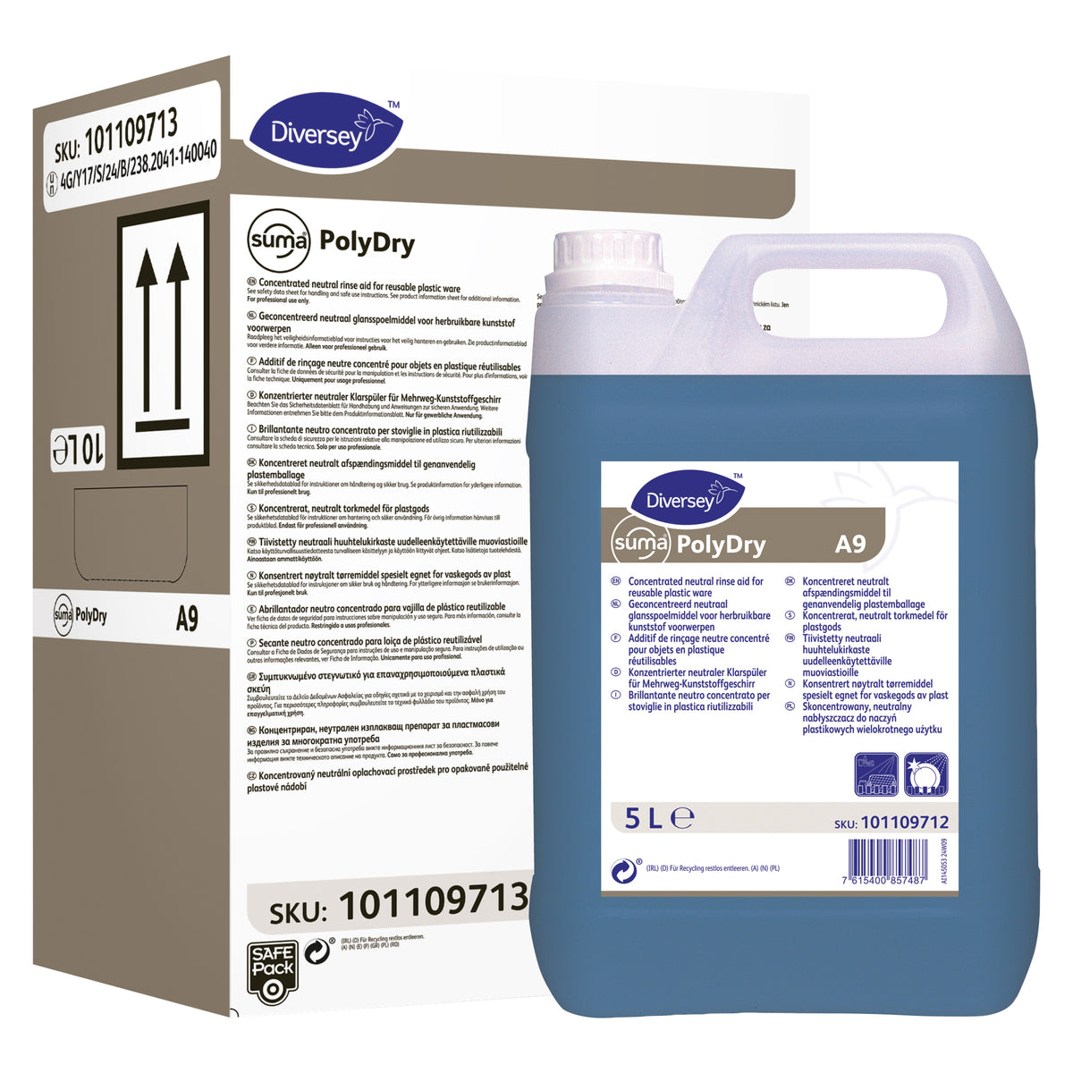 Brillantante neutro per stoviglie in plastica Diversey Suma PolyDry A9 2x5 litri