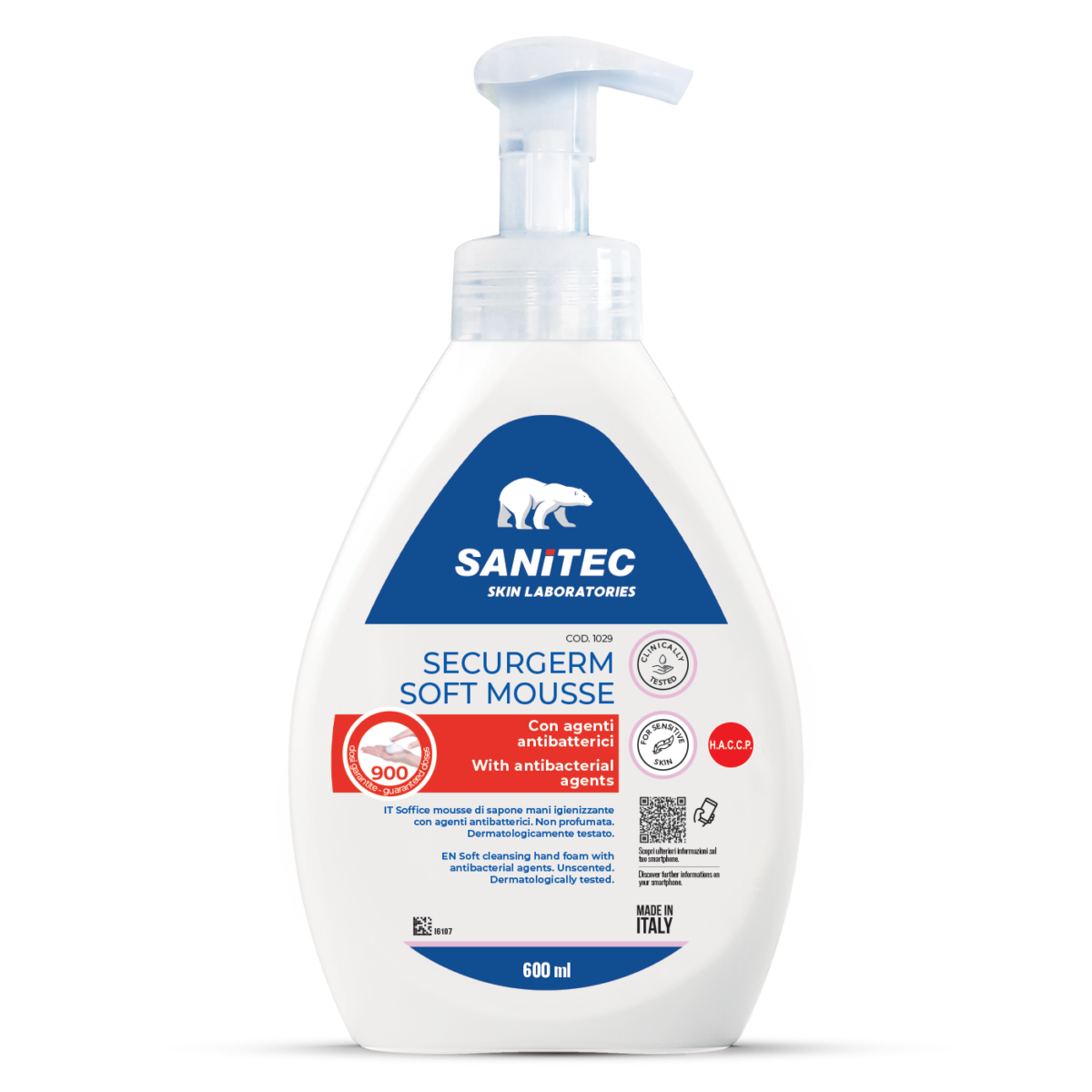 Sapone in mousse igienizzante mani Sanitec Securgerm Soft Mousse 600 ml
