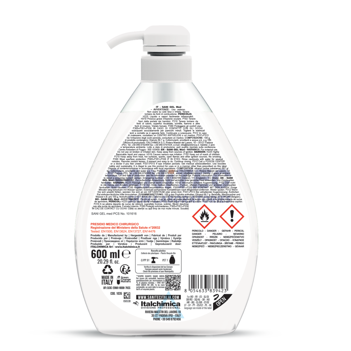 Disinfettante mani a base di alcol Sanitec Sani Gel Med 600 ml