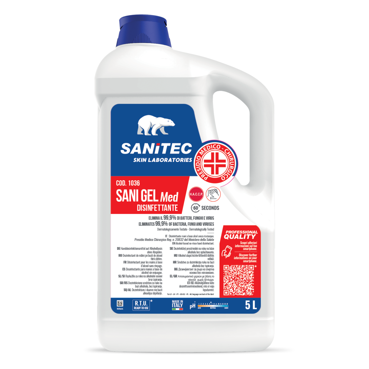 Disinfettante mani a base di alcol Sanitec Sani Gel Med 5 L