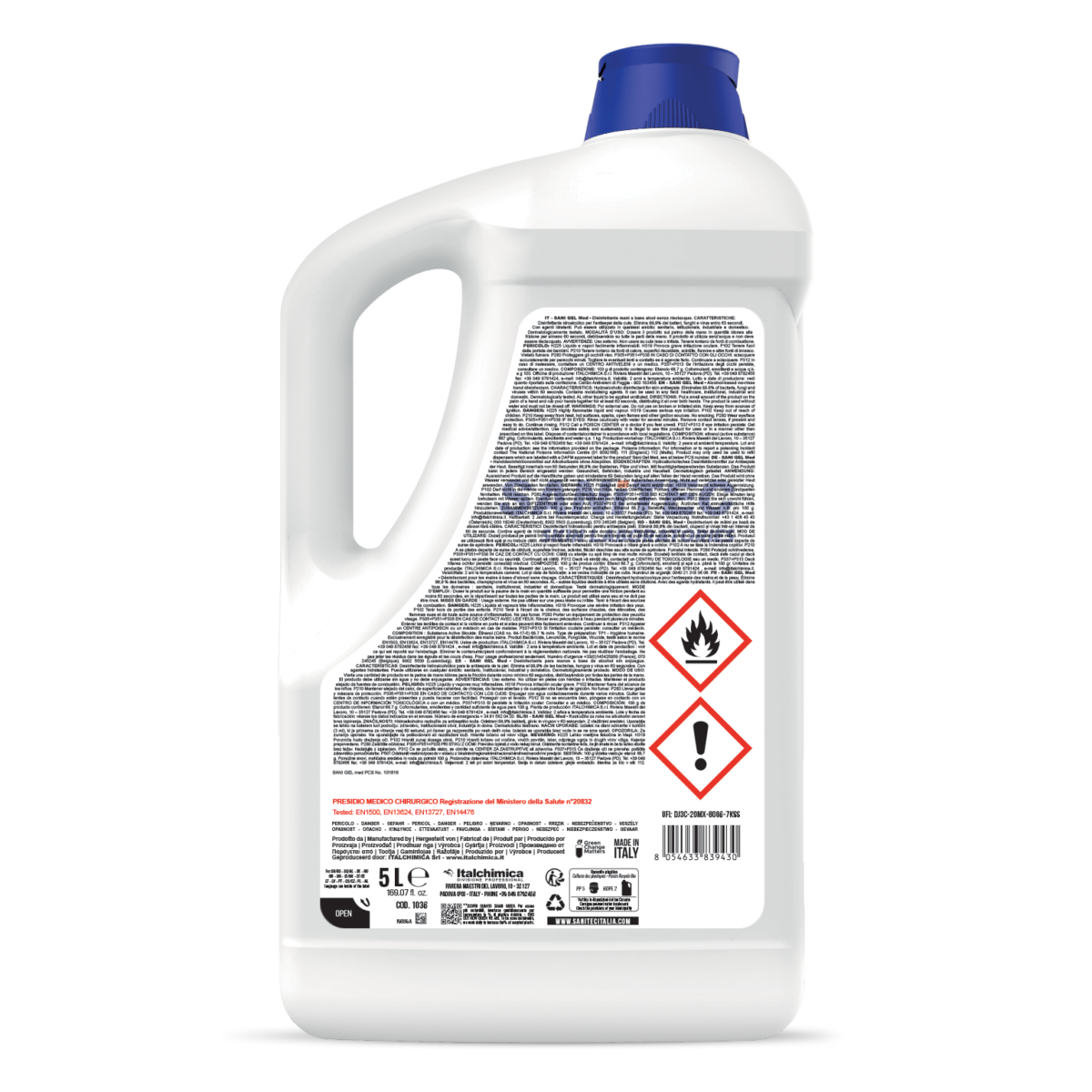 Disinfettante mani a base di alcol Sanitec Sani Gel Med 5 L