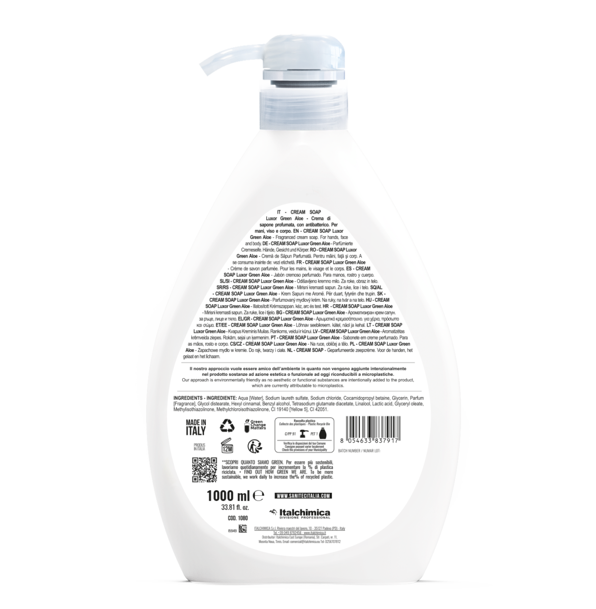 Sapone antibatterico Sanitec Cream Soap Luxor Green Aloe 1 litro