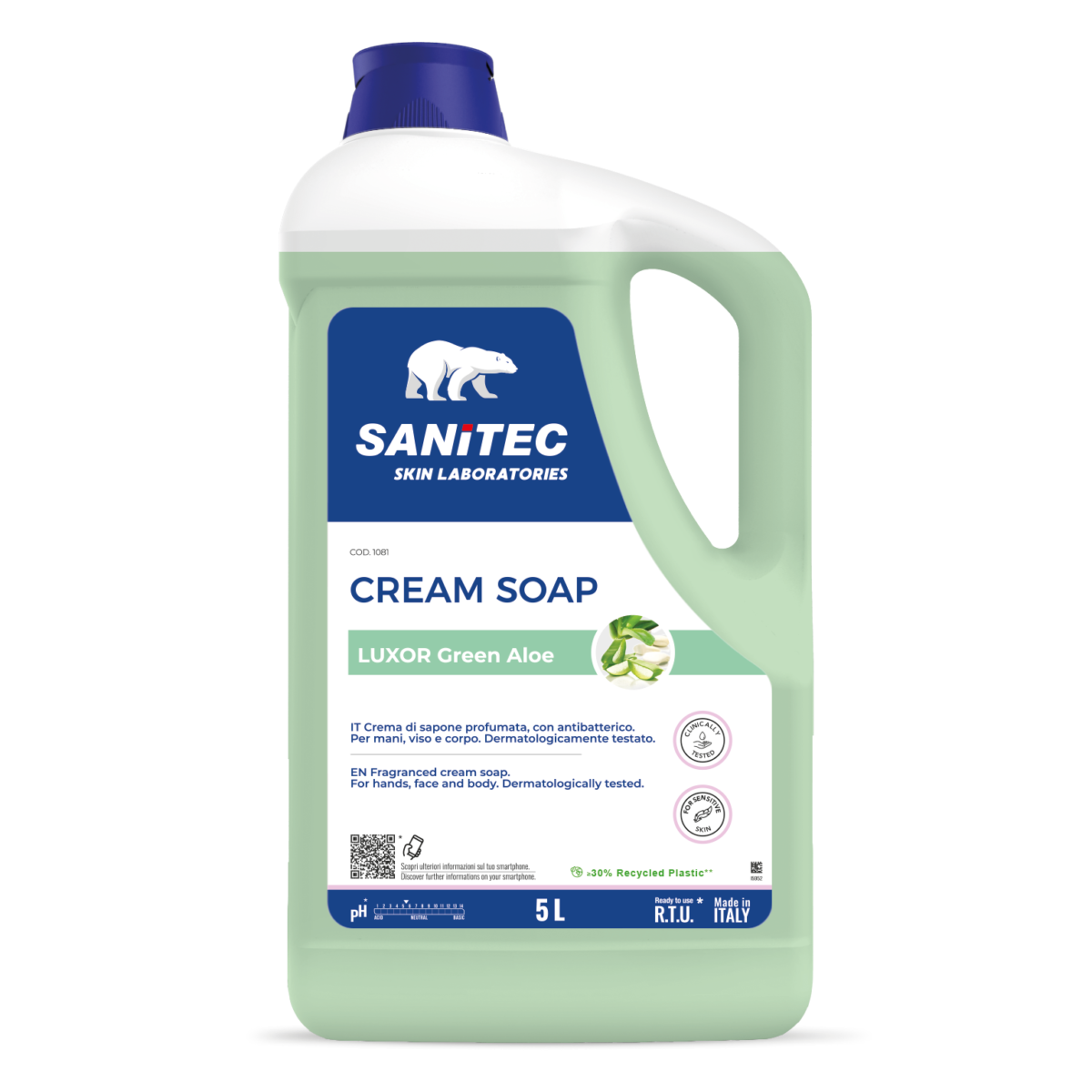 Sapone antibatterico Sanitec Cream Soap Luxor Green Aloe 5 litri