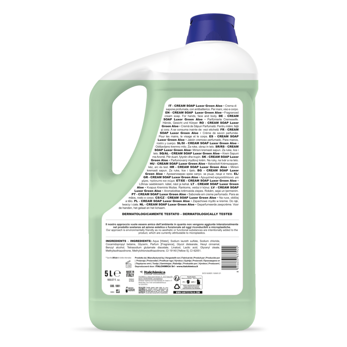 Sapone antibatterico Sanitec Cream Soap Luxor Green Aloe 5 litri