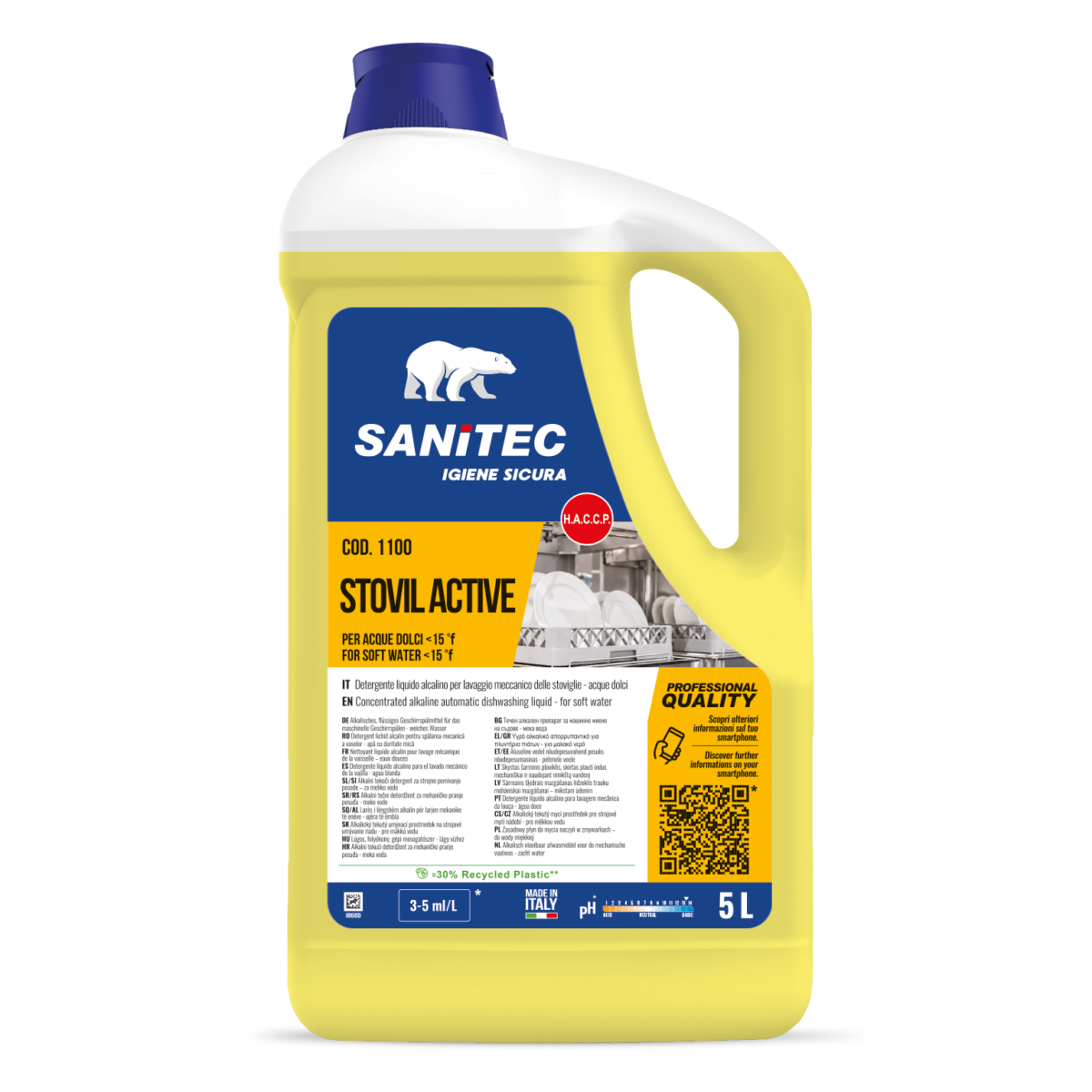Detergente per lavaggio manuale stoviglie Sanitec Stovil Active 5 lt