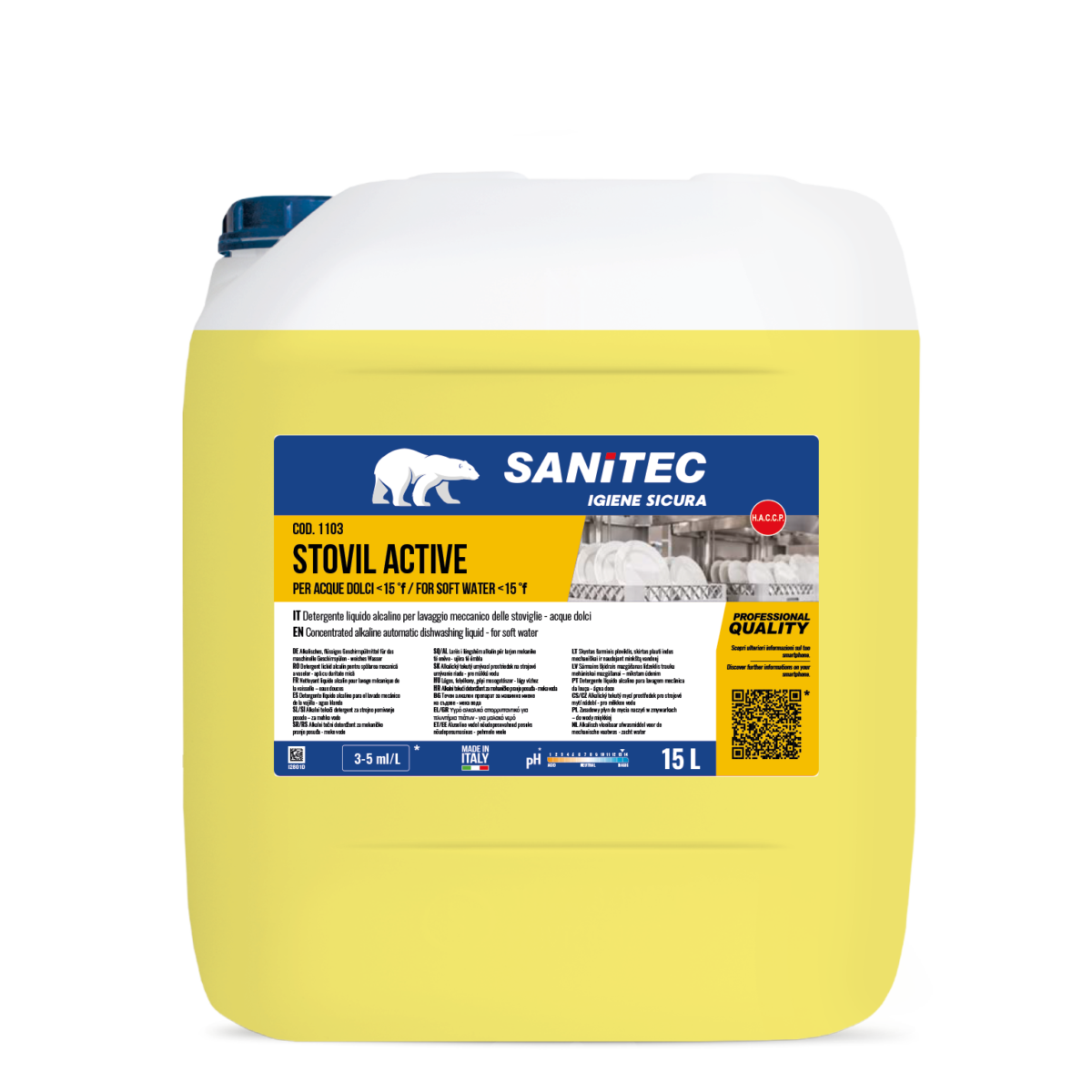 Detergente per lavaggio manuale stoviglie Sanitec Stovil Active 15 lt