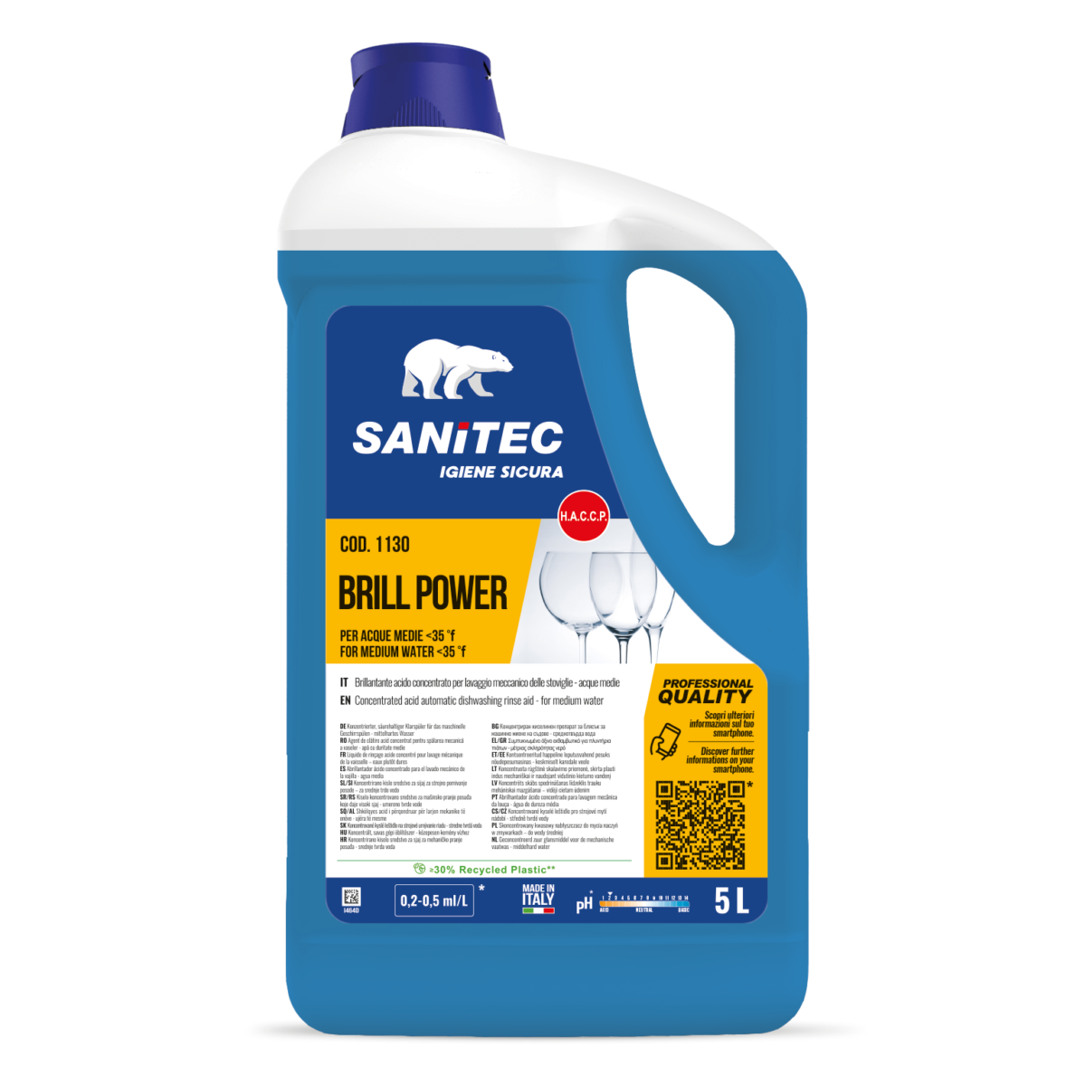 Brillantante acido per lavastoviglie Sanitec BRILL POWER 5L