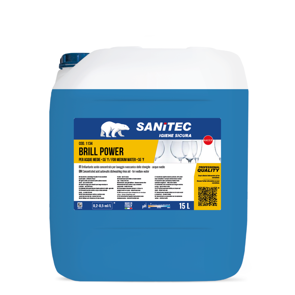 Brillantante acido per lavaggio lavastoviglie Sanitec BRILL POWER 15 lt
