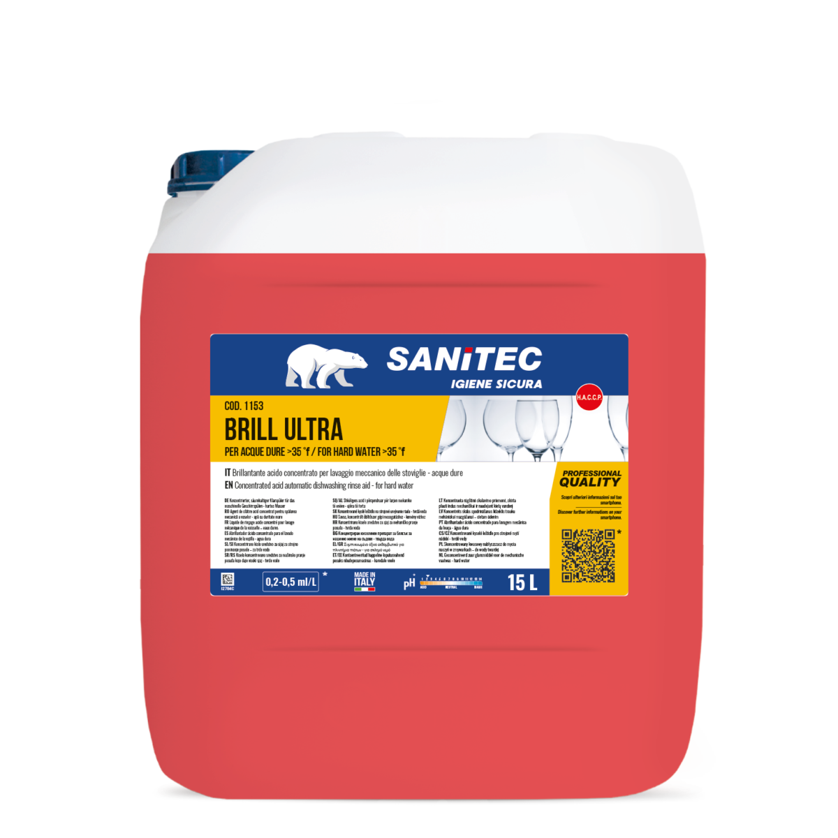 Brillantante per lavastoviglie acque dure Sanitec Brill Ultra 15 litri