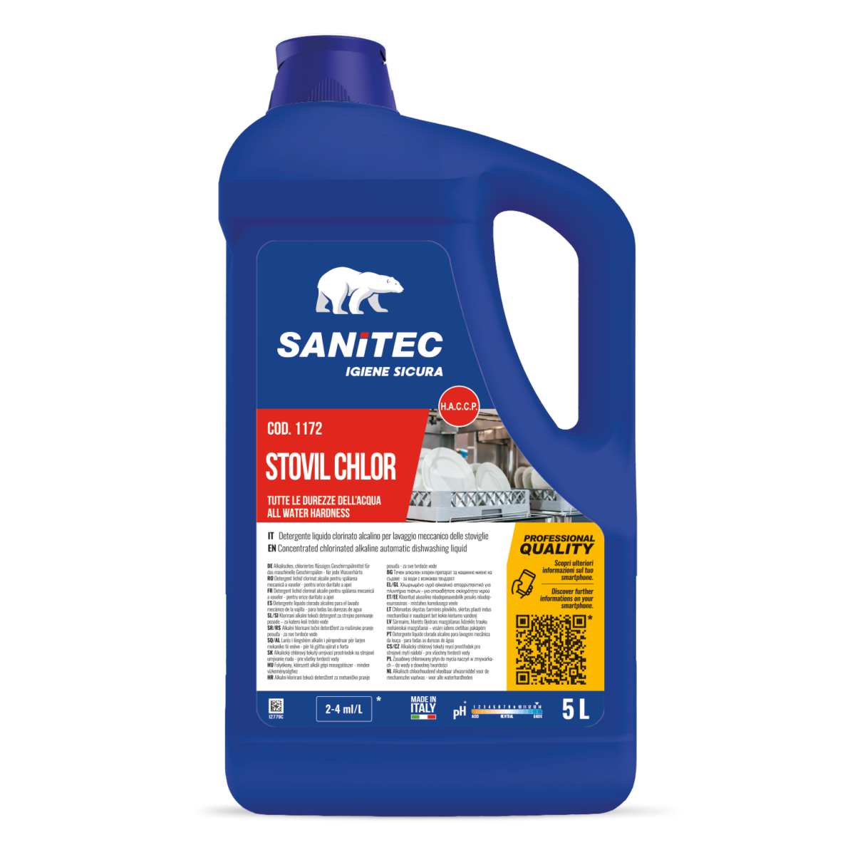 Detergente clorinato per lavaggio stoviglie Sanitec Stovil Chlor 5 lt