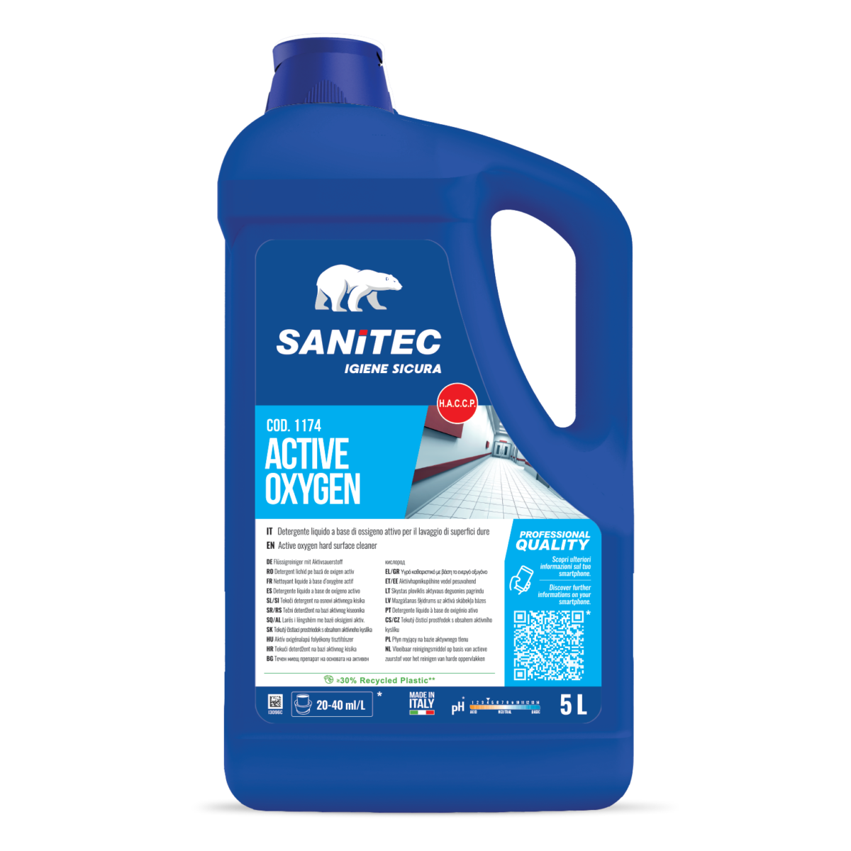 Detergente all'ossigeno attivo per superfici Sanitec Active Oxygen 5 litri