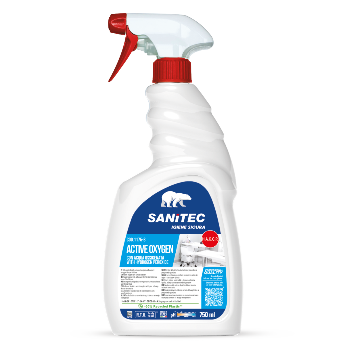Detergente all'ossigeno attivo per superfici Sanitec Active Oxygen Foam 6x750 ml