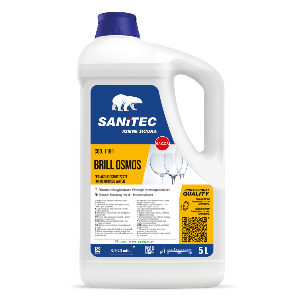 Brillantante per lavastoviglie acque osmotizzate Sanitec Brill Osmos 5 litri