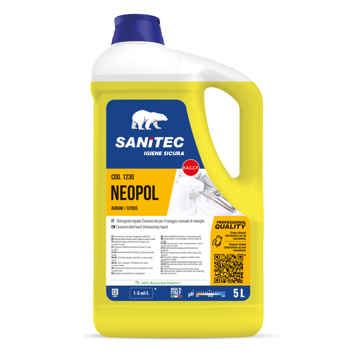 Detergente per lavaggio manuale stoviglie Sanitec Neopol Agrumi 5 litri