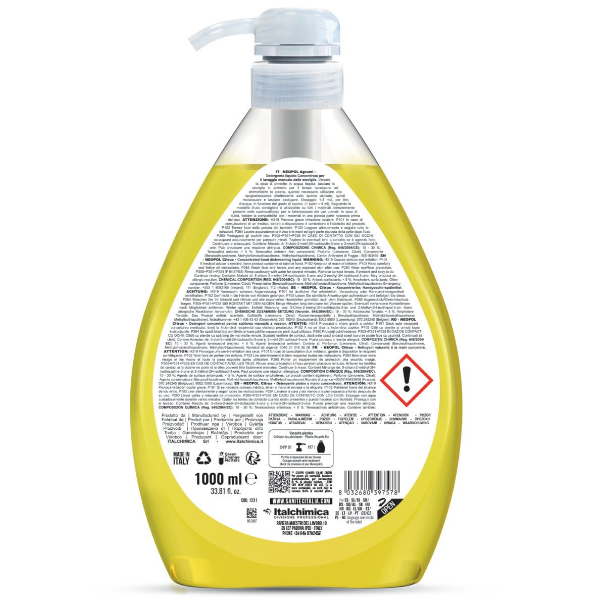Detergente per lavaggio manuale stoviglie Sanitec Neopol Agrumi 1 litro