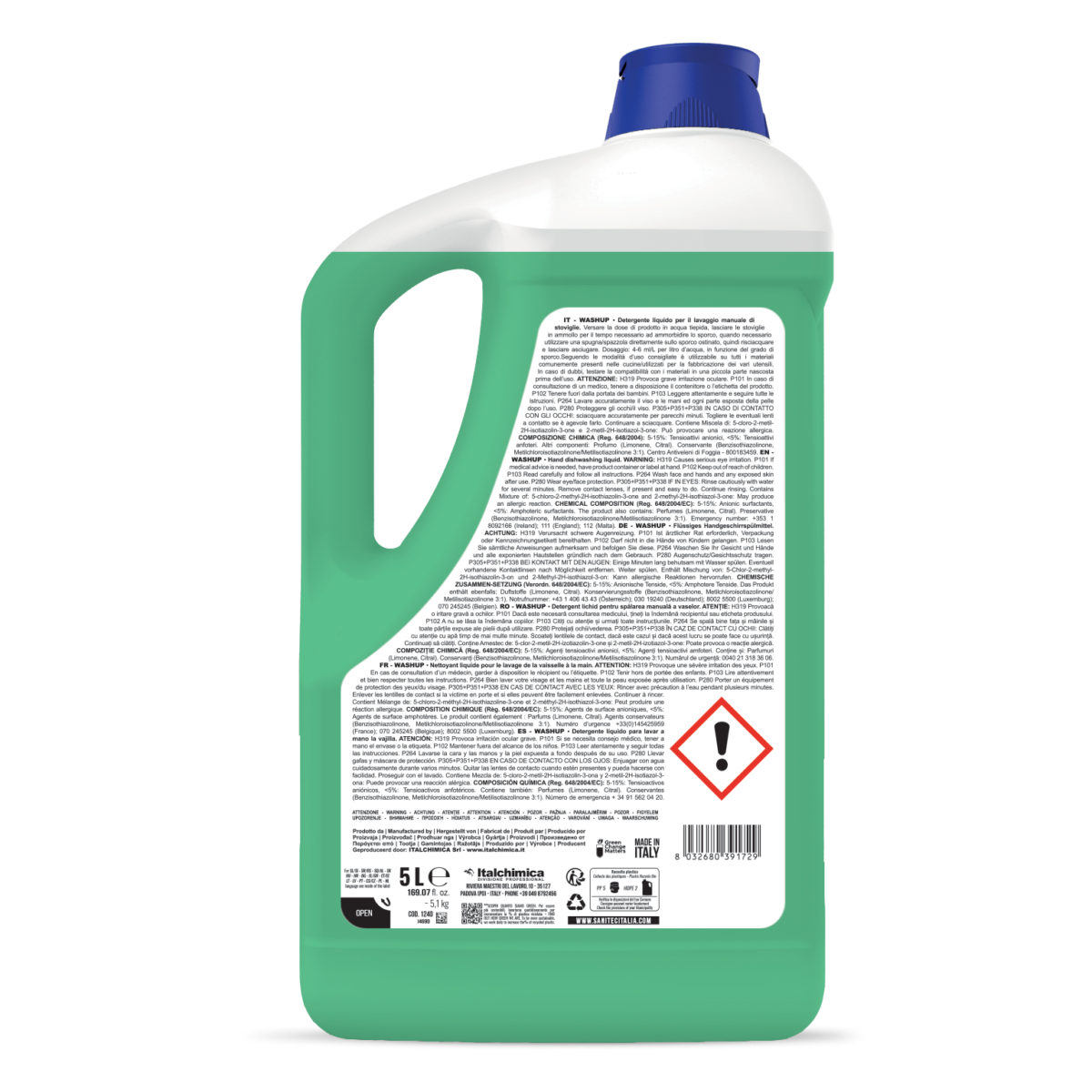 Detergente per lavaggio manuale stoviglie Sanitec Washup Limone Verde 5 lt