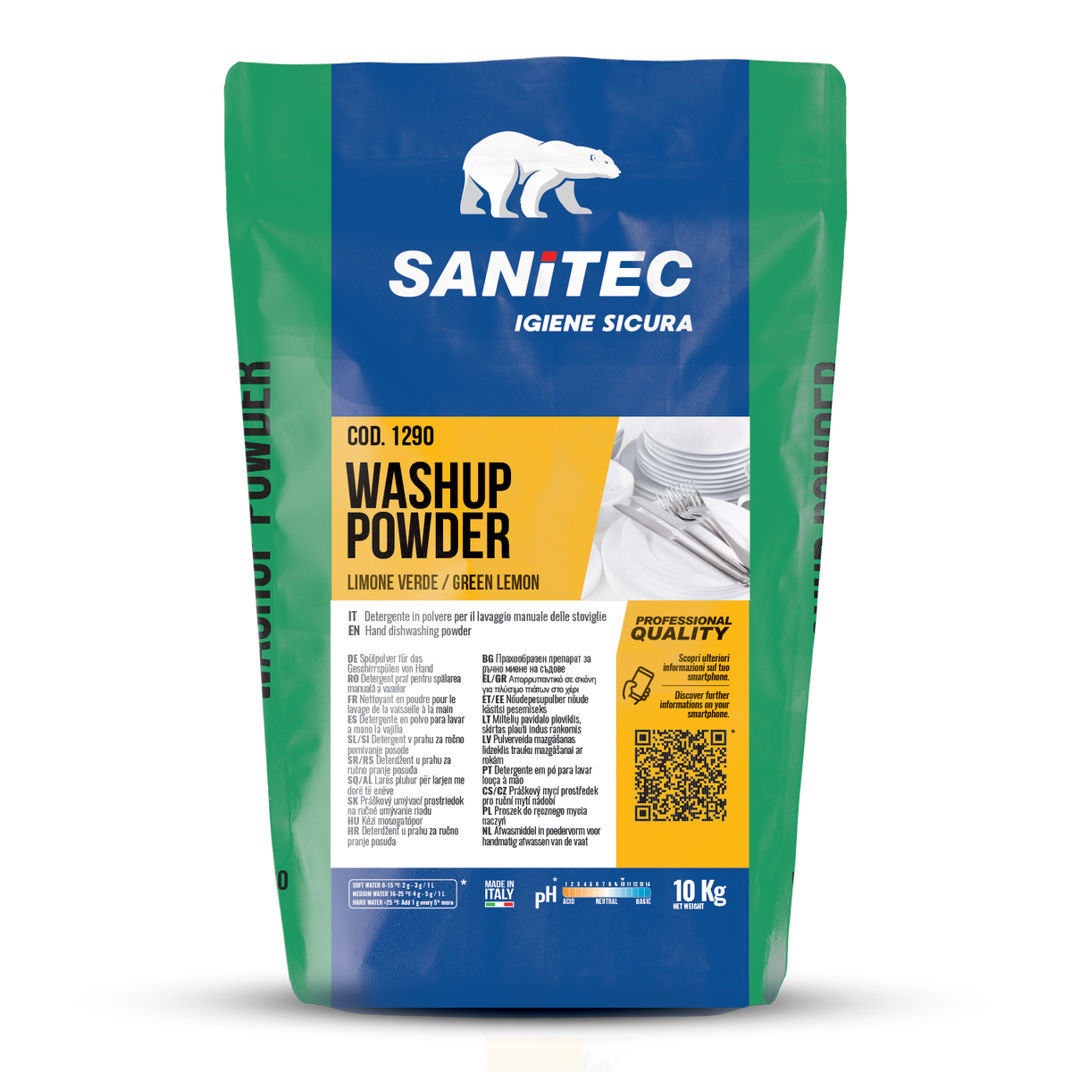 Detergente in polvere per lavaggio manuale stoviglie Sanitec Wash Up Powder Green Lemon 8 kg