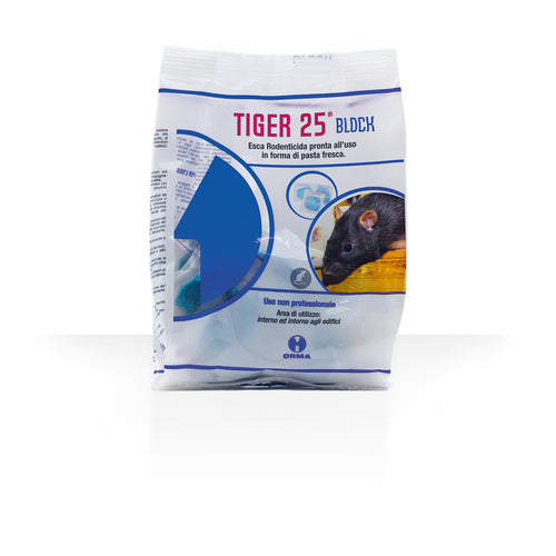 Esca rodenticida derattizzante per topi e ratti Orma Tiger 25 Block 300 gr