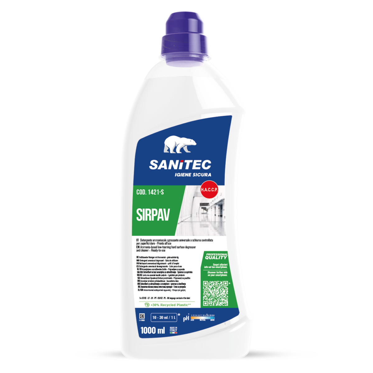Sgrassatore ammoniacale per pavimenti Sanitec Sirpav 6x1 litro
