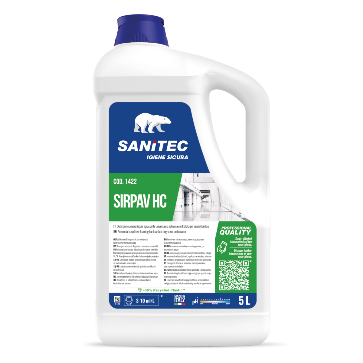 Sgrassatore ammoniacale per pavimenti Sanitec Sirpav HC 5 litri