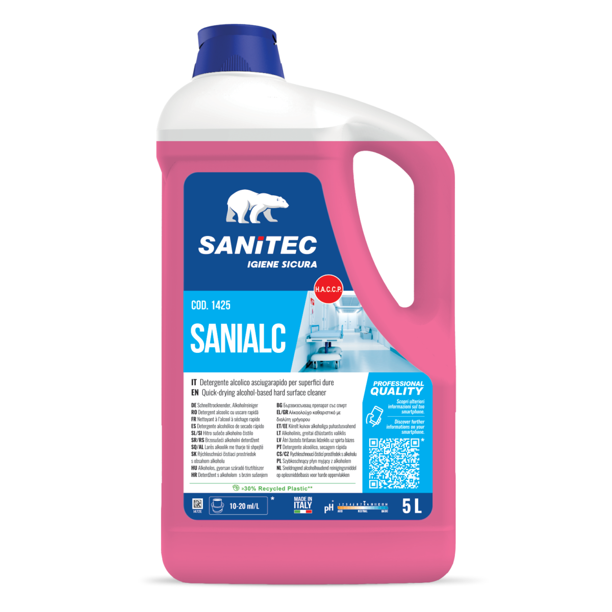 Detergente alcolico asciugarapido per pavimenti e superfici Sanitec Sanialc 5 litri
